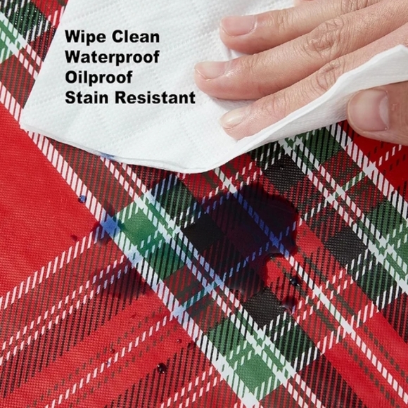 Holiday Christmas Tablecloth 52in X 90in  Red Green Oblong Vinyl - Picture 2 of 5